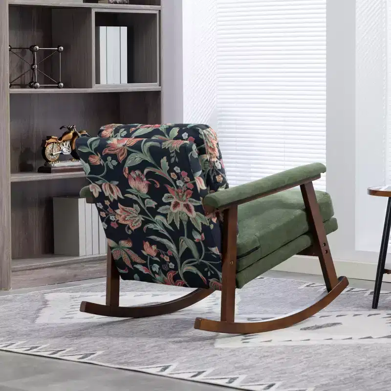 GDFStudio Ellowyn Mid Century Modern Wood Upholstered Accent Rocking Chair