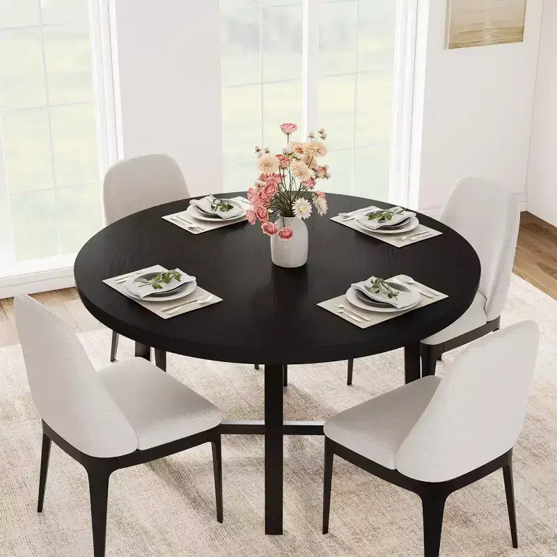 Black Round Dining Table, Industrial Style, Seats 4–6 (No Chairs)