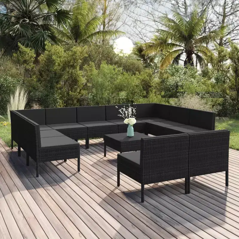 vidaXL Patio Lounge Set Outdoor Sectional Sofa Set with Table, Poly Rattan, Black