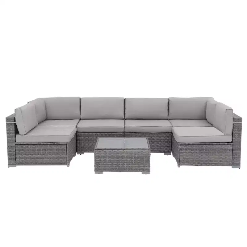 Sunsitt 7pc Rattan Wicker Outdoor Patio Conversation Set Gray