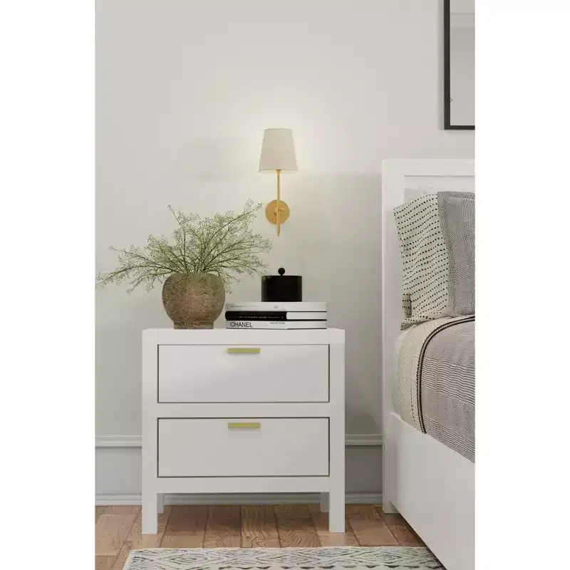 2-Drawer Nightstand in Cappuccino, Fully Assembled Wood Bedside Table