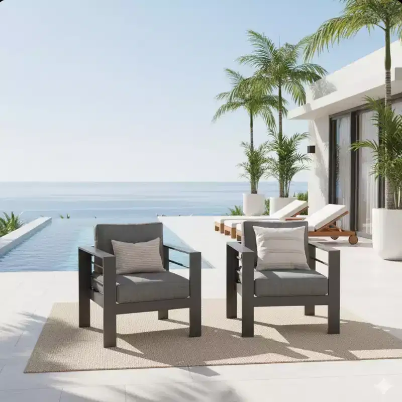 2-Pack 28 All-Weather Aluminum Patio Armchairs with Thick Cushions