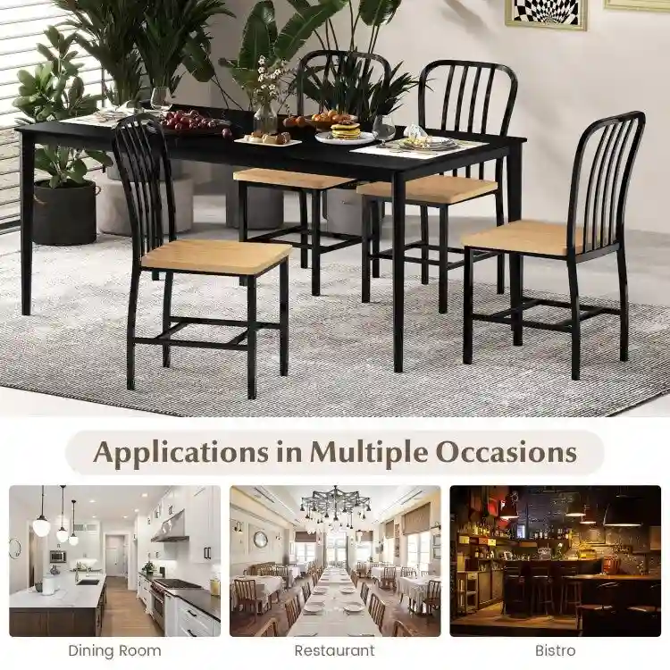 Armless Spindle Back Dining Chair Set of 2 with Ergonomic Seat-Black - 22 x 18 x 37