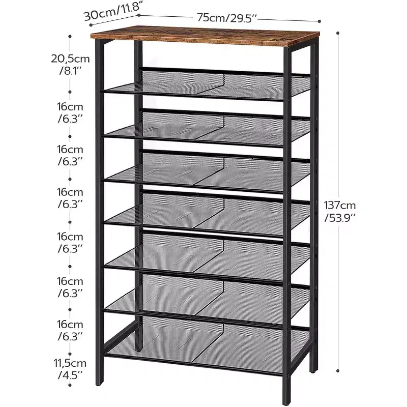 8-Tier Shoe Rack – Holds 21–24 Pairs, Space-Saving Rustic Brown & Black