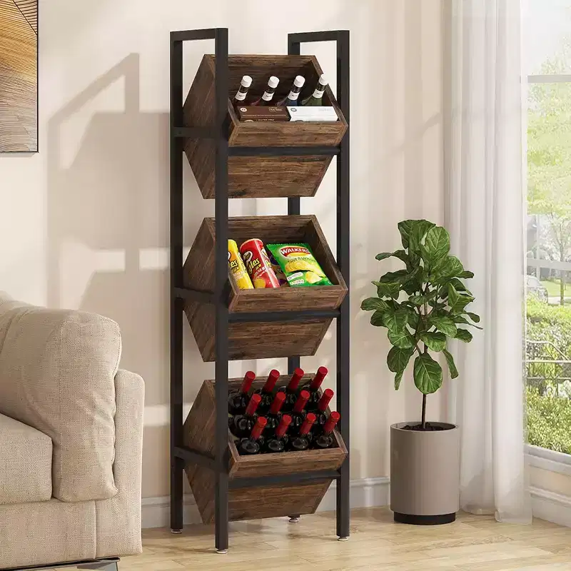 3 Tier Vertical Wood Bin Shelves