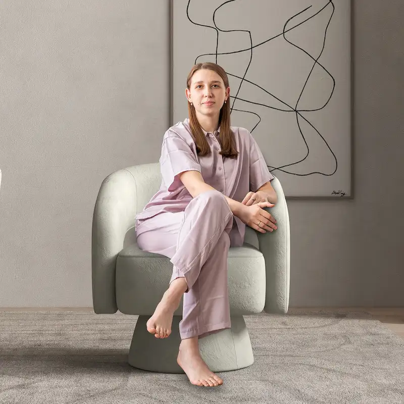 360 Degree Swivel Barrel Upholstered Modern Armchair