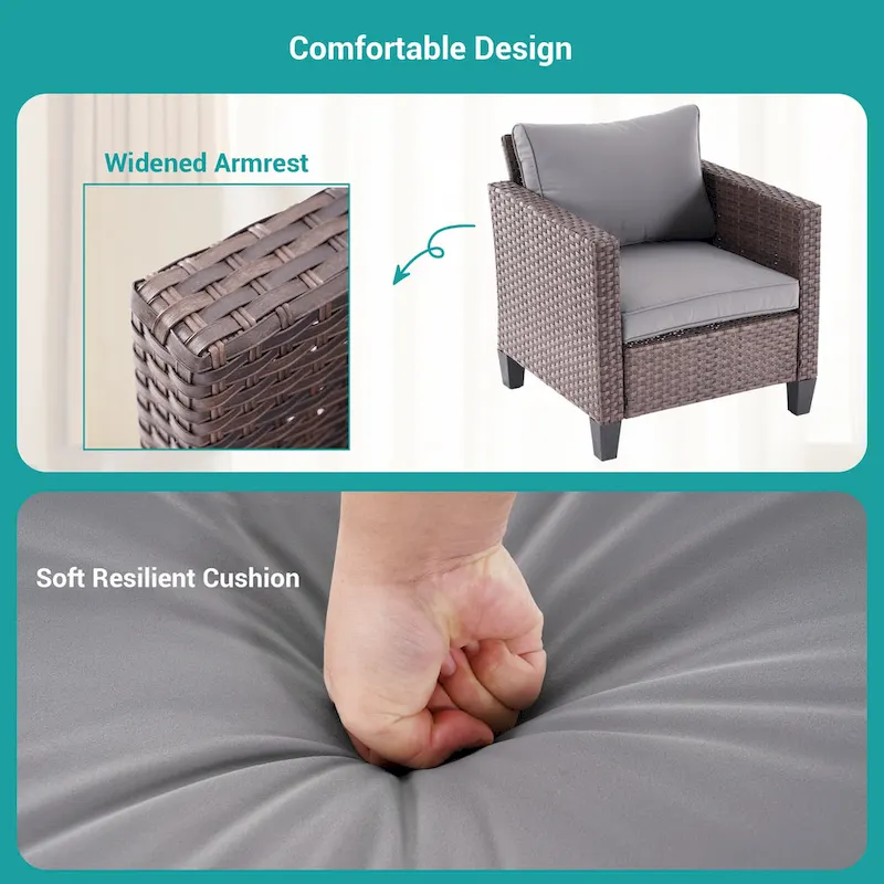 BONOSUKI Patio 7Pcs Furniture Conversation Brown Rattan 2 Side Tables