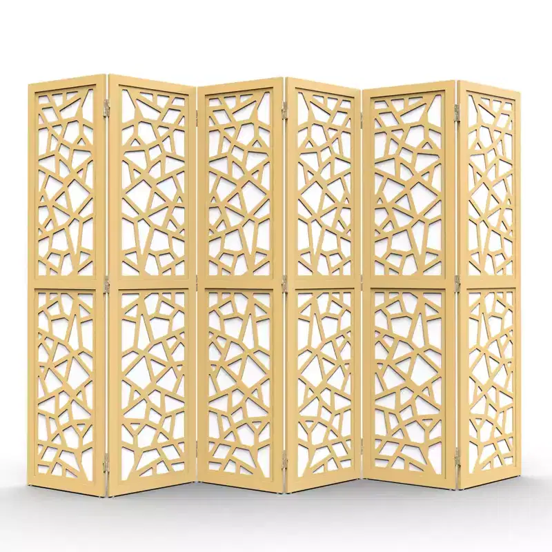 VINGLI 6 Panel Room Divider, Non-Woven Fabric Privacy Screen, Indoor Partition Wall Dividers, Freestanding Space Separator with Unique Pattern (Gold)