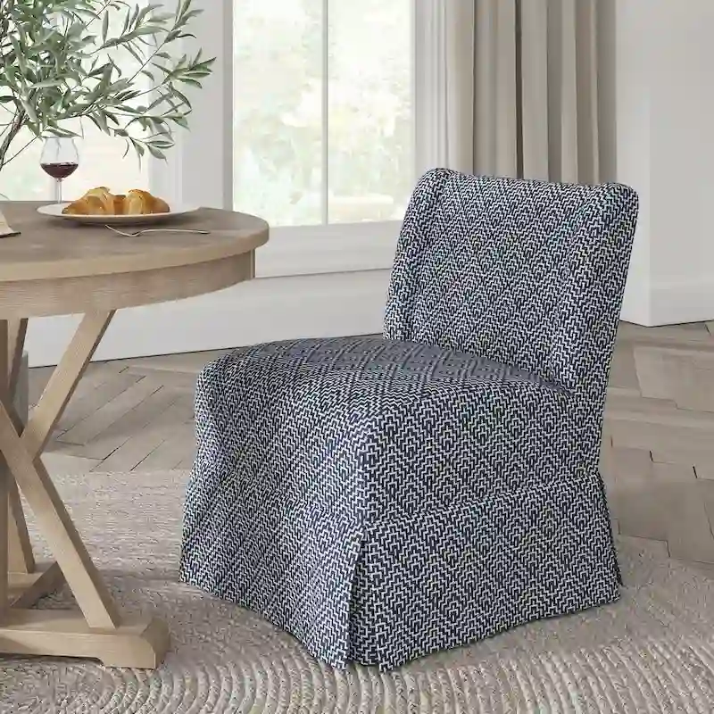 Falk Upholstered Farmhouse Armless Chair with Slipcover and Solid Wood Legs by HULALA HOME