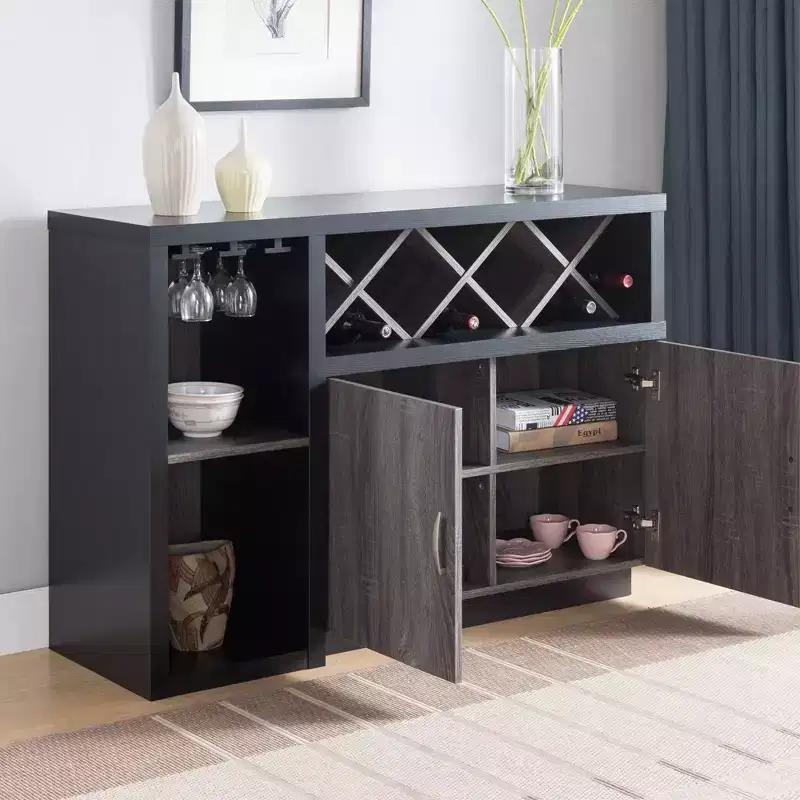 Alsco Buffet Server with Wine Rack Distressed Gray/ Light Oak - HOMES: Inside + Out