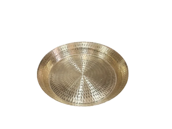 Pure Brass Round Decorative Display Tray, 14, Hammered Finish