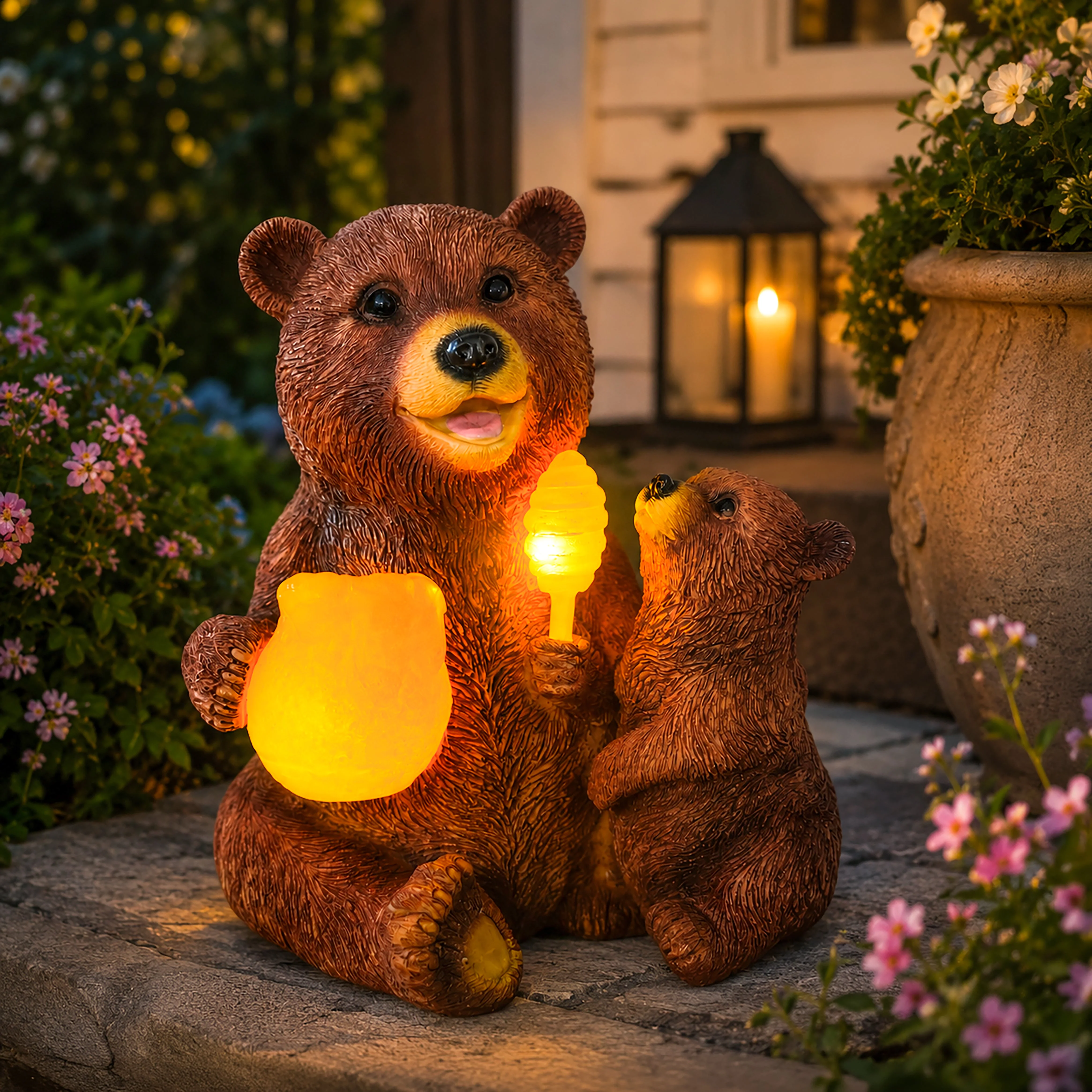 Solar Honey Bear Garden Ornament with LED Lights