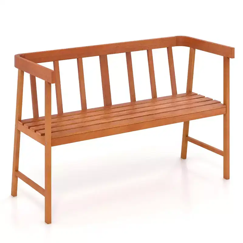 Costway Patio Eucalyptus Wood Bench 2-Person Slatted Seat Backrest 800 Lbs Natural