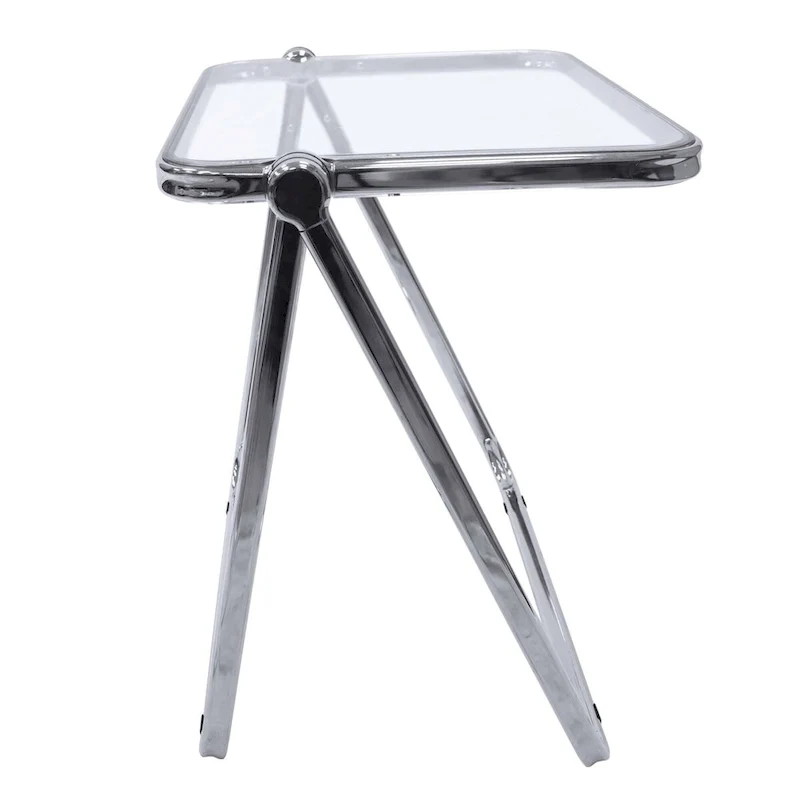 Square Plastic Folding End Table with X-Shaped Iron Frame - Chrome Finish
