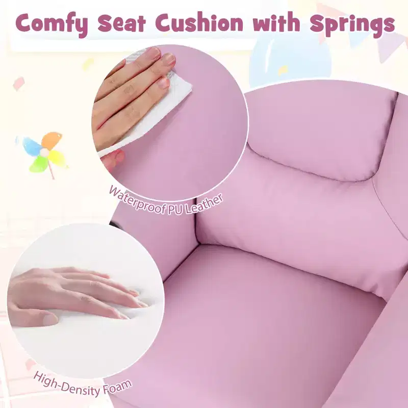 Costway Kids Recliner Armchair Children's Furniture Sofa Seat Couch Chair w/Cup Holder Pink