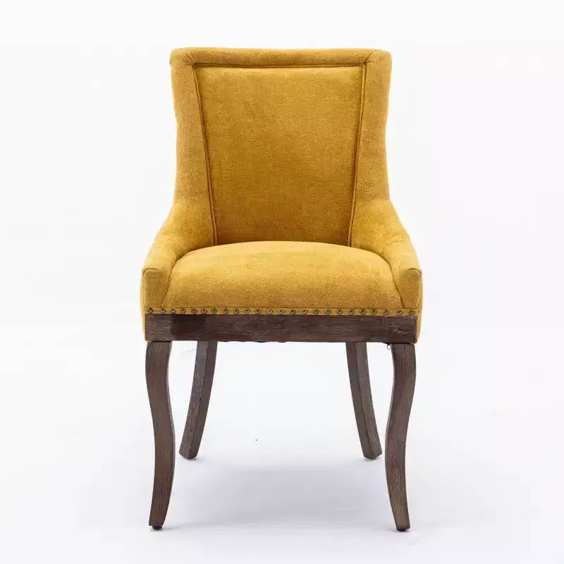 Okak Retro Dining Chairs Set of 2, Comfy Fabric Chairs with Thick Cushions, Kitchen Side Chairs with Solid Wood Legs Bronze Nail Head
