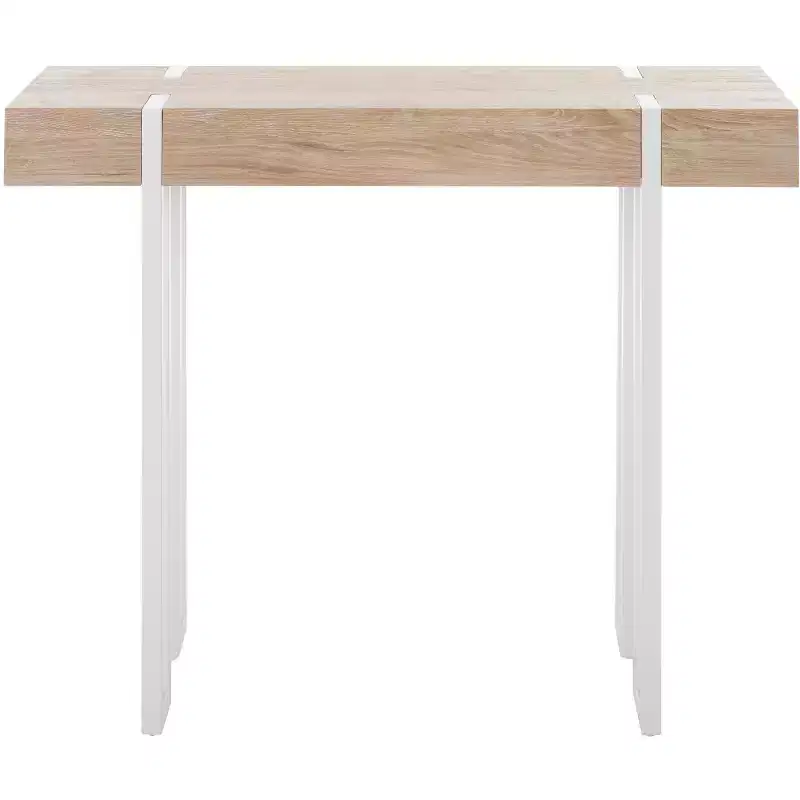 Scandinavian Console Table with Hairpin Legs, Wood Veneer Top, Brown/White