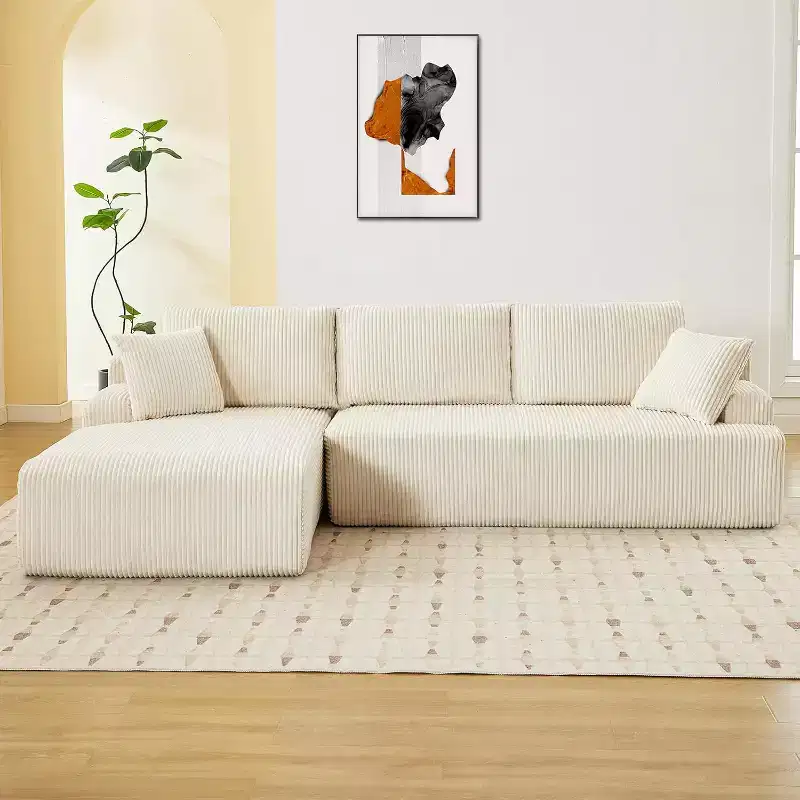 96 Inch L-Shaped Cloud Sectional Couch with Chaise, Boneless Corduroy Couch with Deep Seat, Modern Modular Upholstered Sofa, No Assembly Required