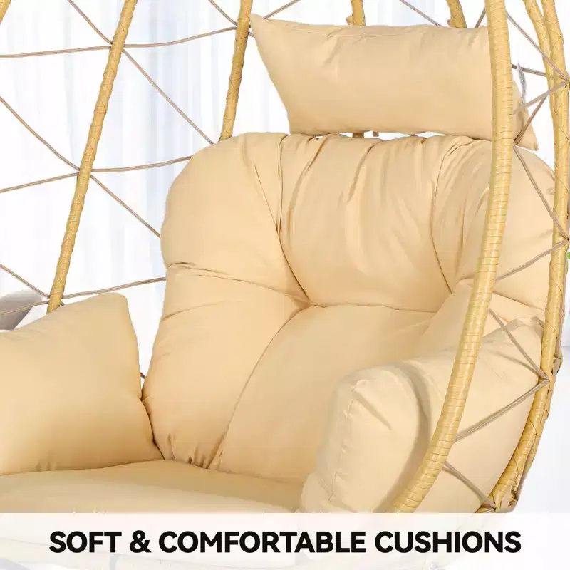 Rocking Egg Chair Wicker Patio Chair Resilient Egg Lounger Chair with Cushioned