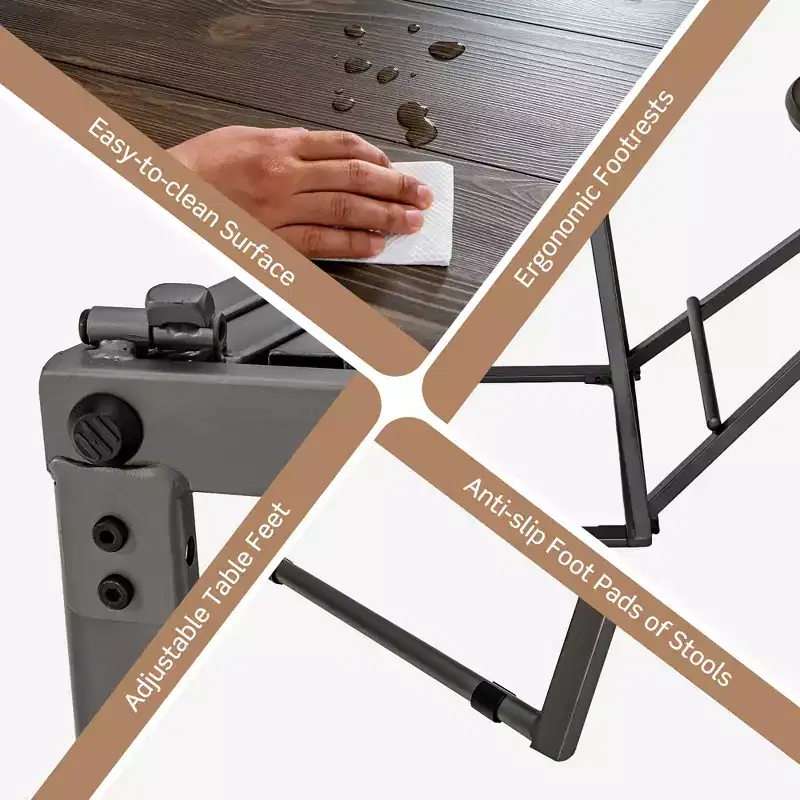 Costway 3-Piece Bar Table Set Round Pub Dining Table & 2 Foldable Stools w/ Metal Frame