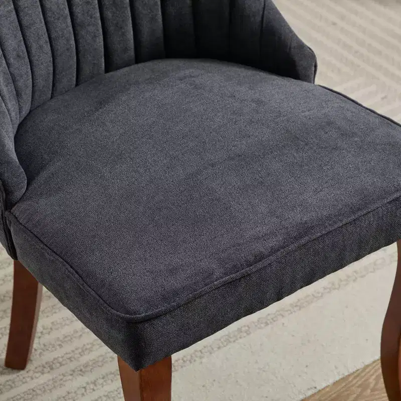 CLIHOME Set of 2 Rayon Cloth Flocking Linen Dining Chairs Channel Kitchen Dinner Chair Comfy Fabric Upholstered Accent Chair