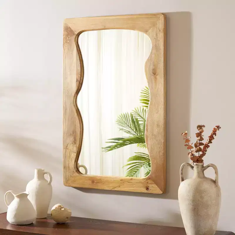 Wall Mirror 24 x 36, Natural Mango Wood Frame, Handcrafted Decorative Mirror