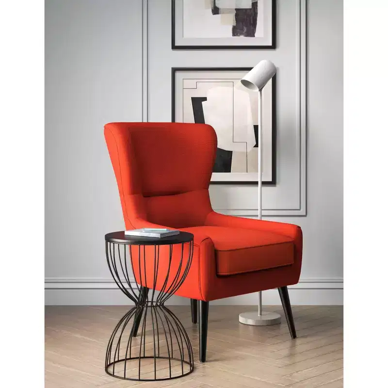 Round Hourglass Side Table Noir Black – Metal Frame, MDF Top, 23.62
