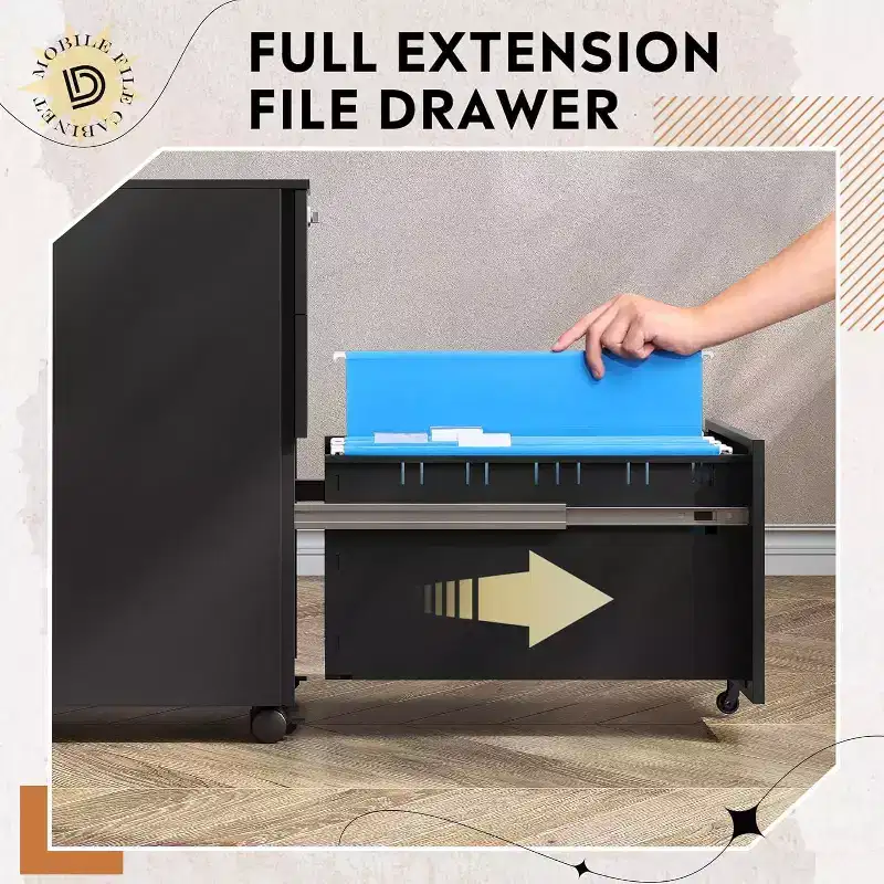 3-Drawer Cabinet with Smart Lock, Pre-Assembled Steel Desk