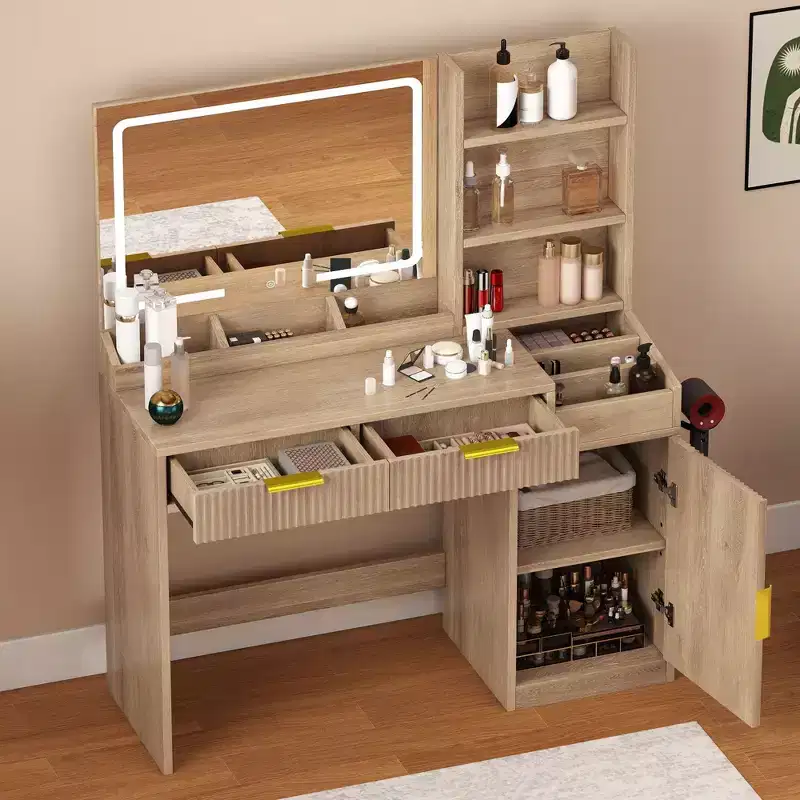 Balconera Vanity Desk With Large Lighted Mirror Makeup Vanity Table Shelves 2 Drawers 3 Lighting Modes Brightness Adjustable