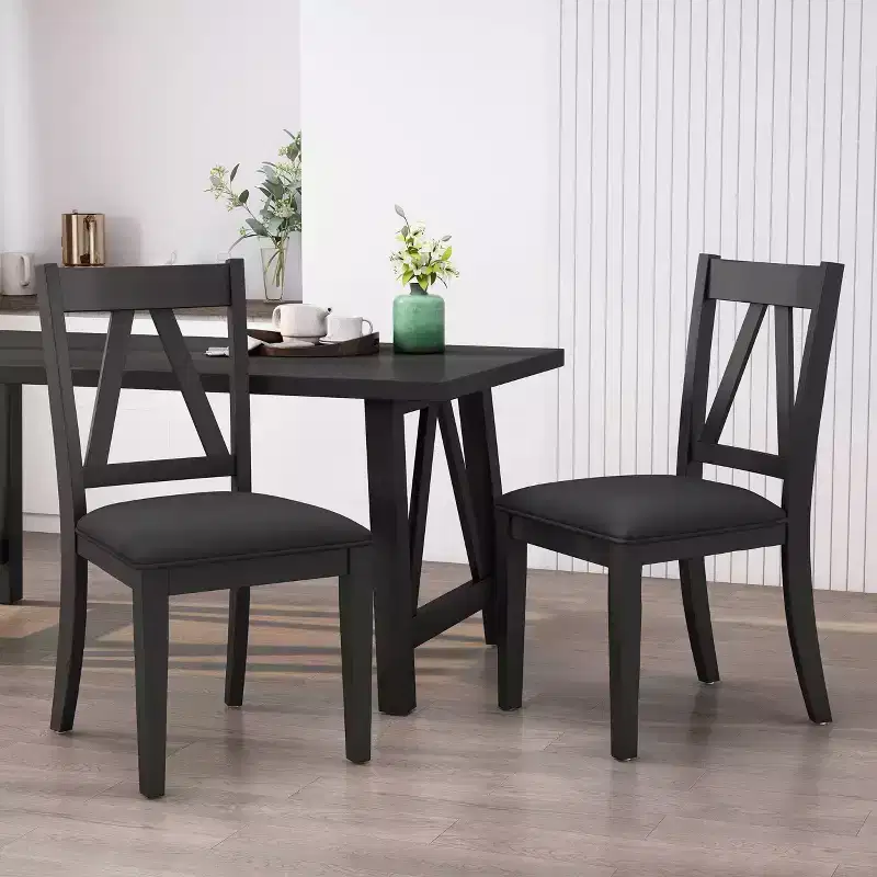 2pk Fairgreens Farmhouse Upholstered Wood Dining Chairs Black - Christopher Knight Home: Rustic Style, Rubberwood
