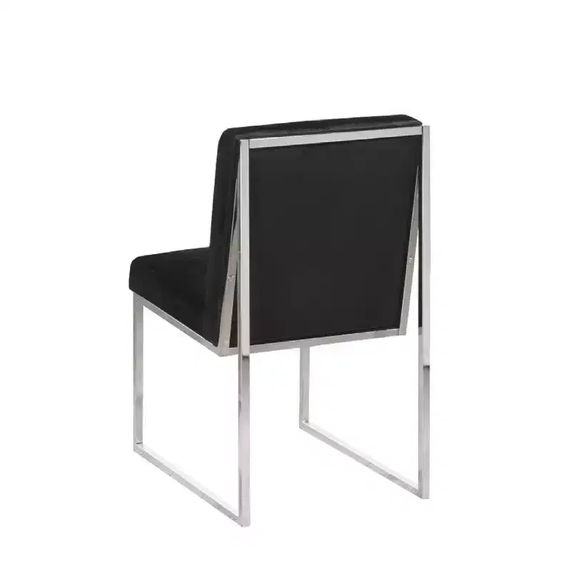 Set of 2 Modern Upholstered Dining Chairs with Chrome Frame, Black