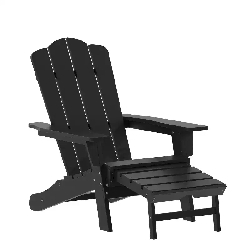 Merrick Lane HDPE Adirondack Chair with Cup Holder and Pull Out Ottoman, All-Weather HDPE Indoor/Outdoor Lounge Chair