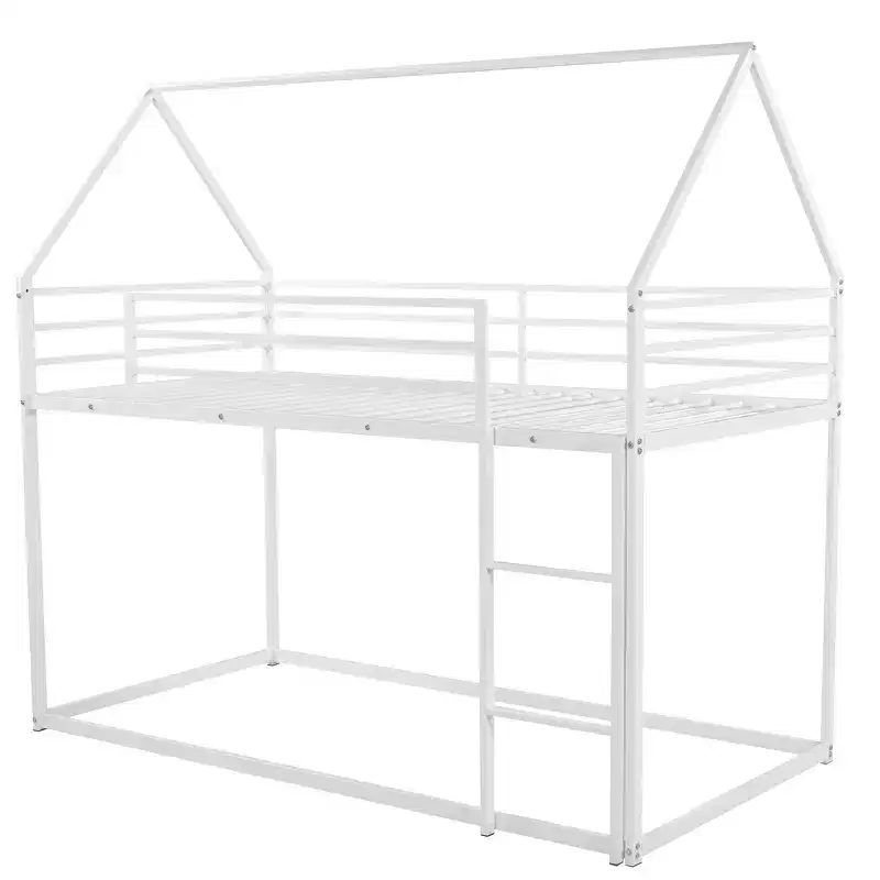 Metal Twin over Twin House-Shaped Bunk Bed with Built-in Ladder