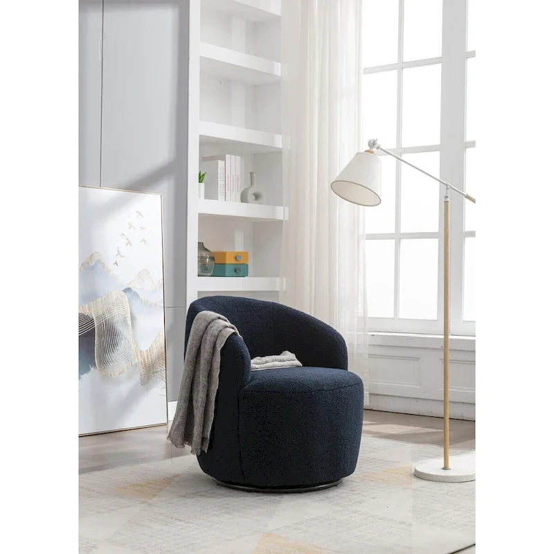Swivel Accent Armchair Barrel Chair with Black Powder Coating, Blue