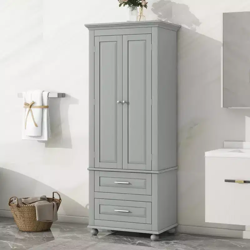 Tall Storage Cabinet with Adjustable Shelf and Two Drawers
