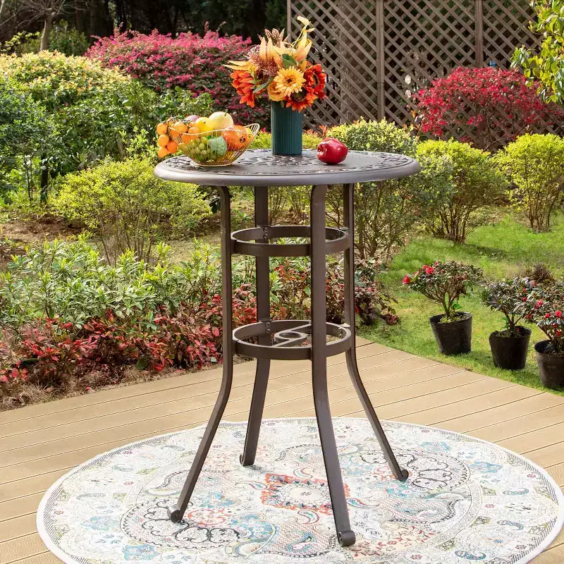 Outdoor Cast Aluminum Round Bistro Table - Captiva Designs: Weather-Resistant Patio Bar Height Table, 41" High