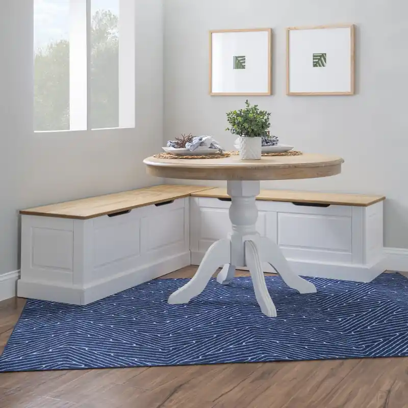 Backless Corner Nook Dining Bench - Natural and White