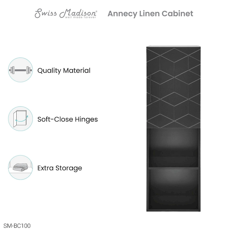 Annecy 15 W x 46 H x 12 D Linen Cabinet in Phantom Black