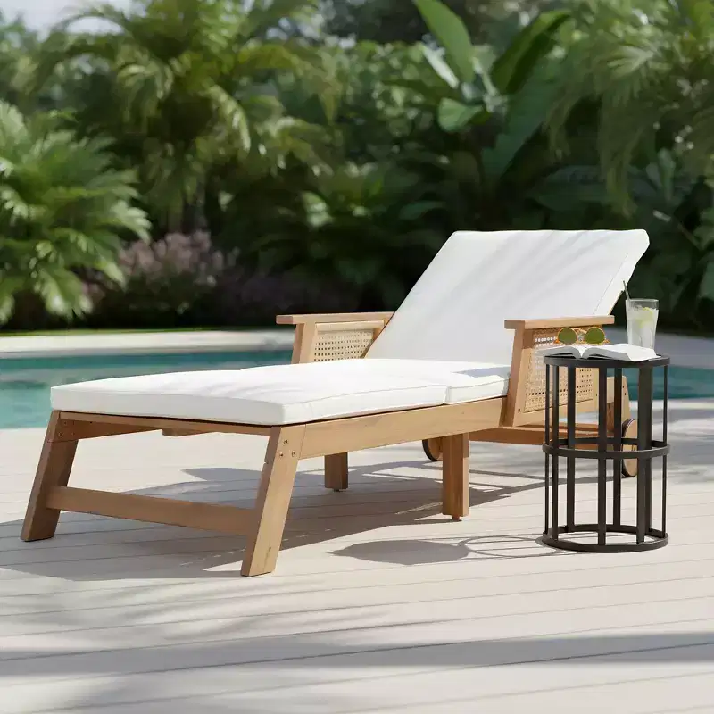 Christopher Knight Home Jisoo Modern Acacia Patio Sunlounge and Ceramic Tile Table Set with Wicker Armrest