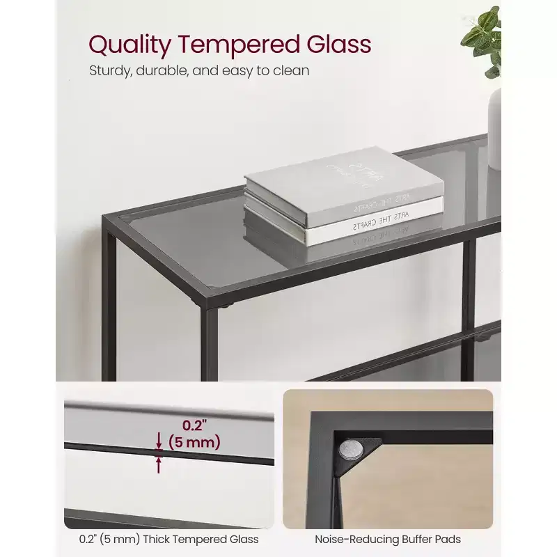 VASAGLE 51.2 Inch Console Table with 3 Shelves, Sofa Table, Entryway Table, Metal Frame, Tempered Glass Shelf, Modern Style