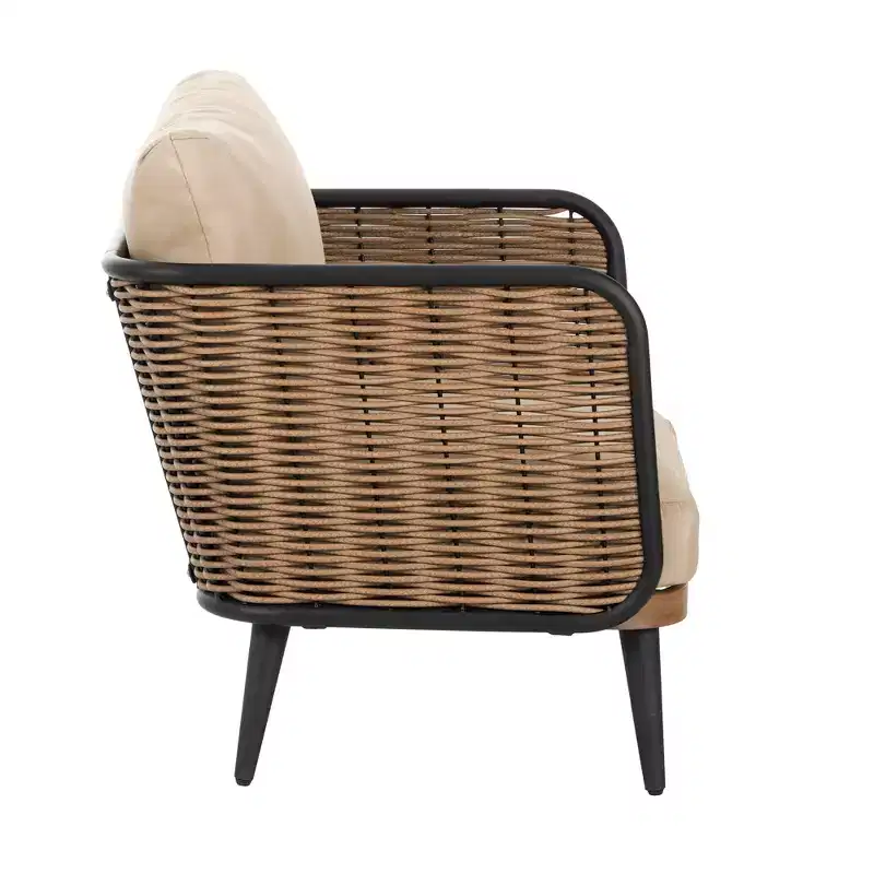 Christopher Knight Home Bonita Patio Rustic Iron and Rattan Club Chair with Cushions, Beige