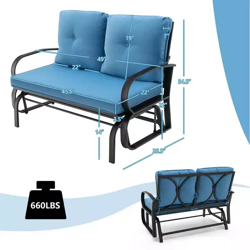 Costway Patio 2-Person Glider Bench Rocking Loveseat Cushioned Armrest Brick Red\Beige\Blue