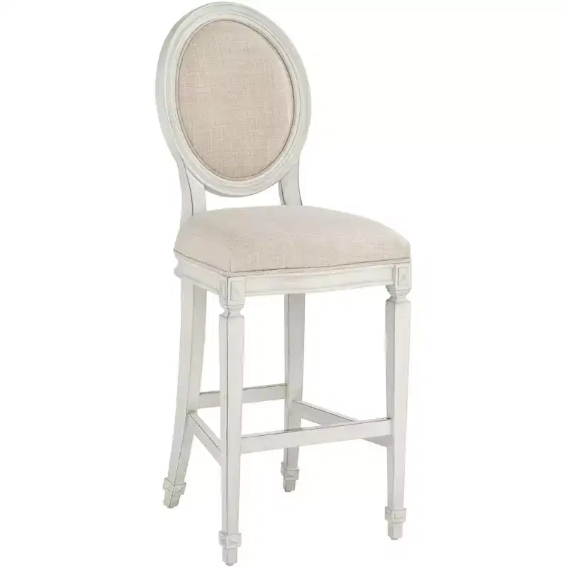 55 Downing Street Wood Bar Stool Vanilla Cream 31 High French Vintage Retro Almond Cushion with Backrest Footrest for Kitchen Counter Height Island