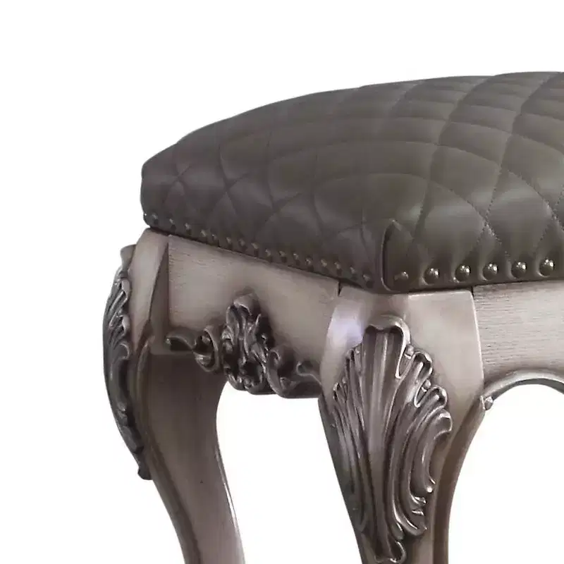 21" Dresden Accent Chair Vintage Bone White PU - Acme Furniture: Elegant Vanity Stool, Armless Leather Upholstery