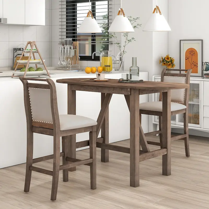 3-Piece Wood Counter Height Drop Leaf Dining Table Set