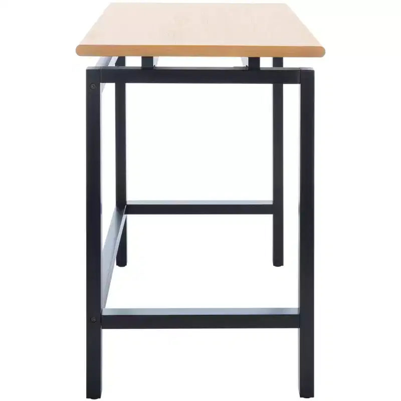 Industrial Writing Desk with Recessed Detail, Natural Wood Top & Black Base