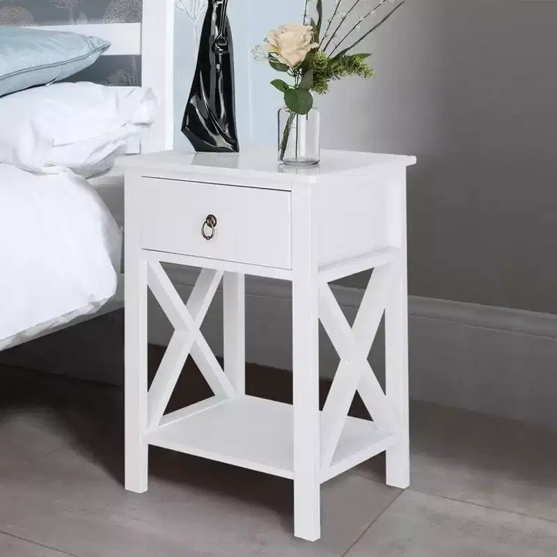 White Nightstand with Drawer & Shelf