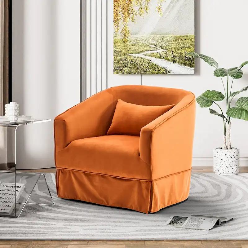 Ouyessir Set of 2 Swivel Barrel Chair 360 Degree Upholstered Accent Chair Fabric Armchair
