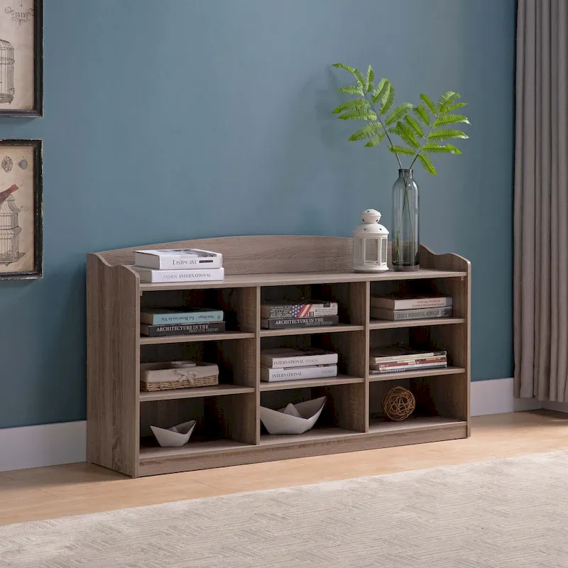 9-Shelf Wooden Shoe Storage Cabinet – Taupe, Holds 18 Pairs, Entryway Style