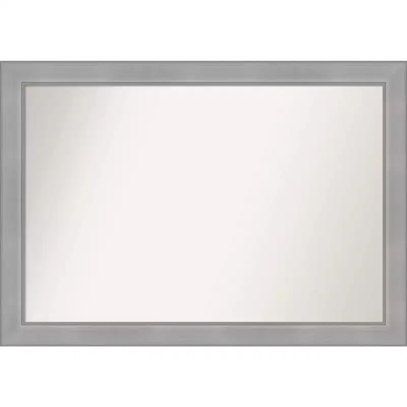 40 x 28 Non-Beveled Vista Brushed Nickel Wall Mirror - Amanti Art: Modern Rectangle, Polystyrene Frame